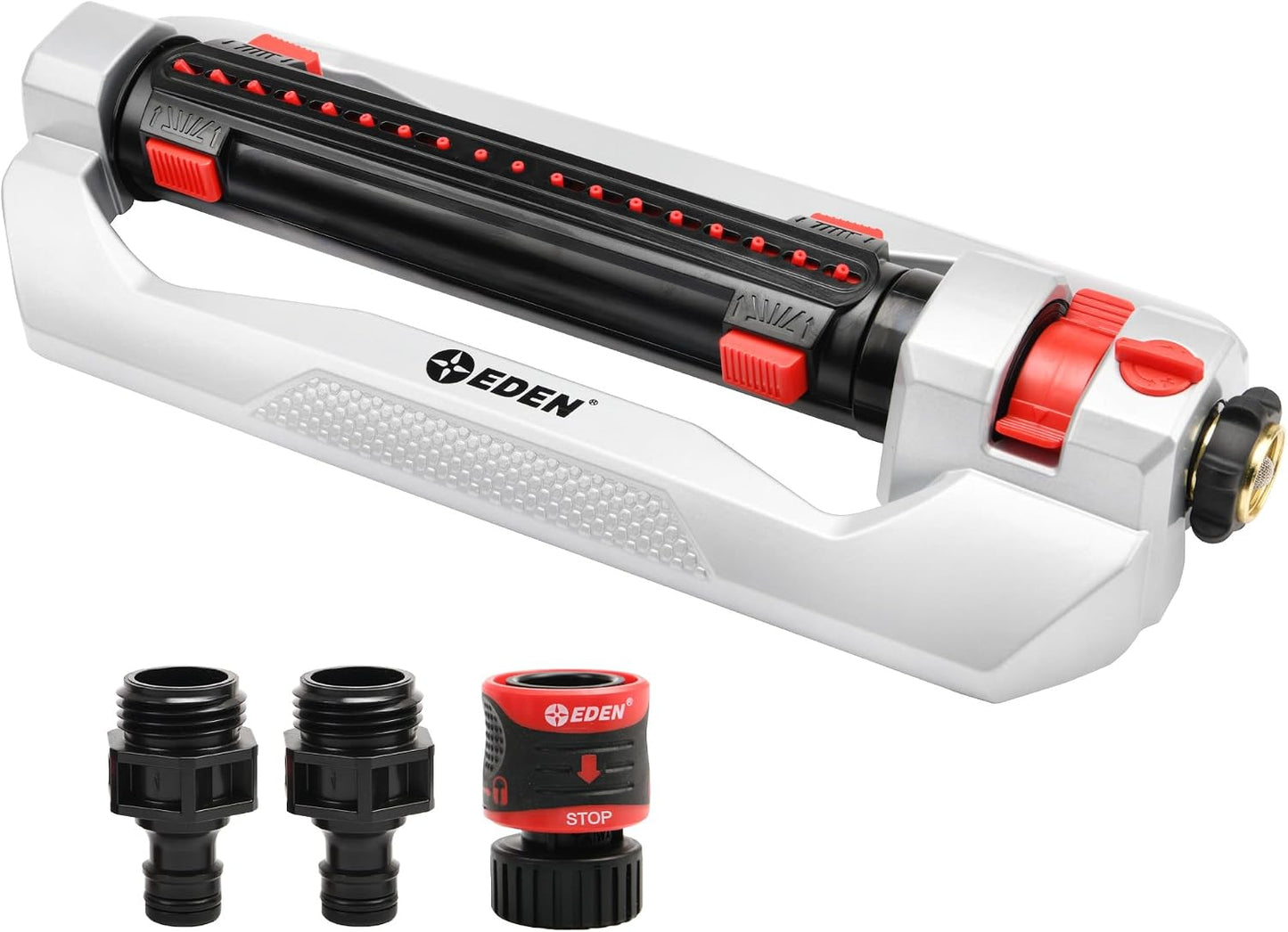 96216 Heavy Duty Turbo Oscillating Sprinkler, Covers Up to 4,900 sq. ft., 20 Precision Nozzles, Aluminum Base, Flow and Width Control, Adjustable Range, Quick Connects, Filters