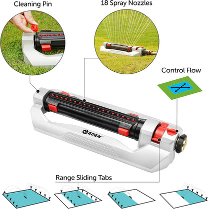 96216 Heavy Duty Turbo Oscillating Sprinkler, Covers Up to 4,900 sq. ft., 20 Precision Nozzles, Aluminum Base, Flow and Width Control, Adjustable Range, Quick Connects, Filters