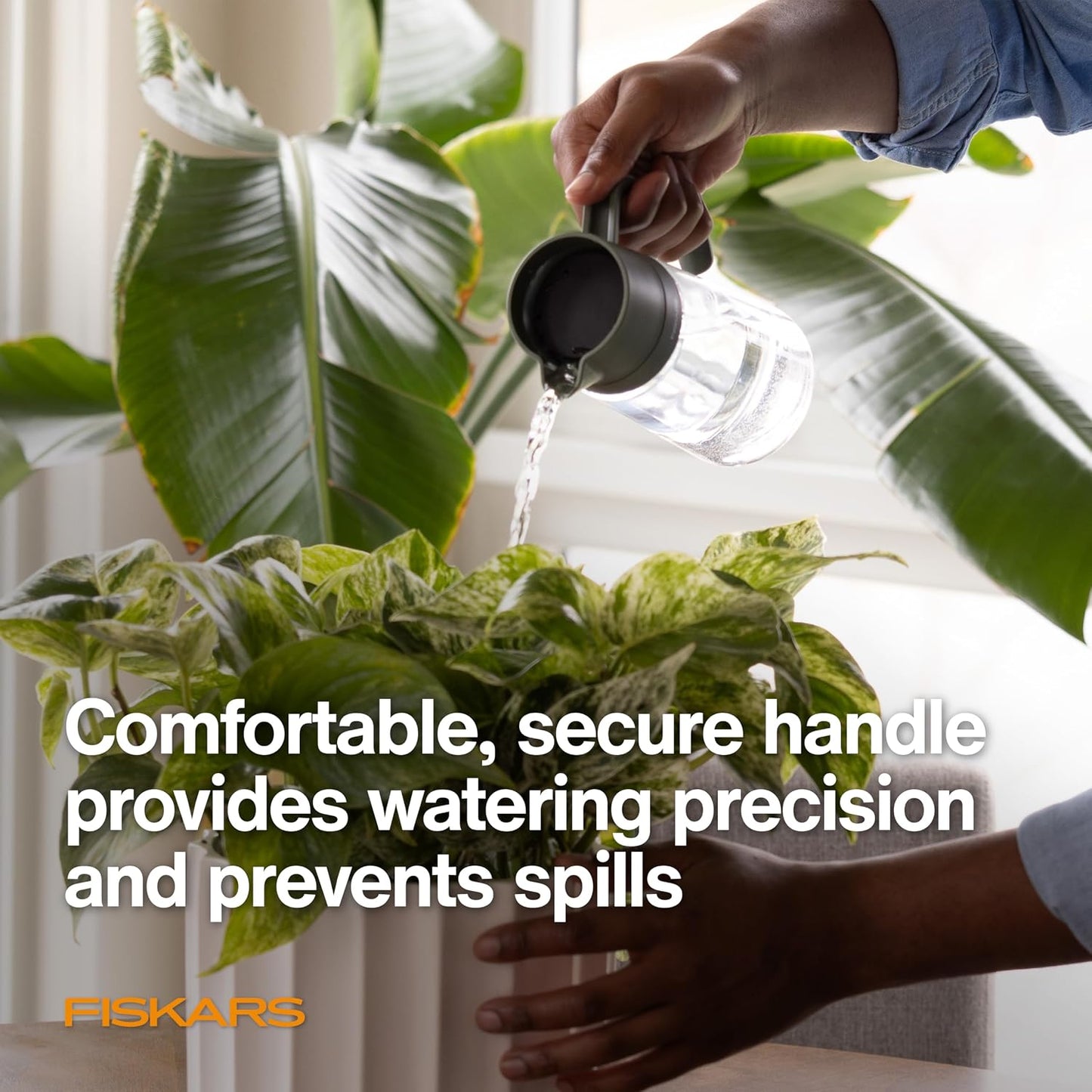 Indoor Watering Can, Long Reach Spout for Precision Hydration on House Plants, Flowers & Garden, Anti-Drip Nozzle with Translucent Volume Markings, Ergonomic Recycled Plastic Body, 40 oz