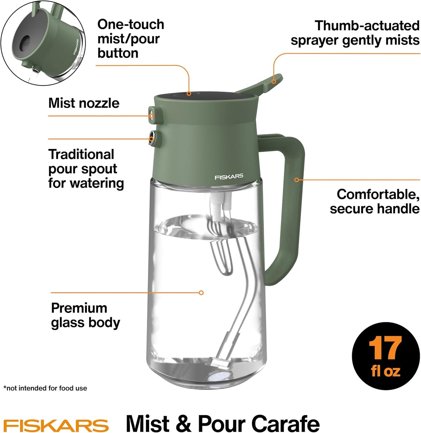 Indoor Watering Can, Long Reach Spout for Precision Hydration on House Plants, Flowers & Garden, Anti-Drip Nozzle with Translucent Volume Markings, Ergonomic Recycled Plastic Body, 40 oz