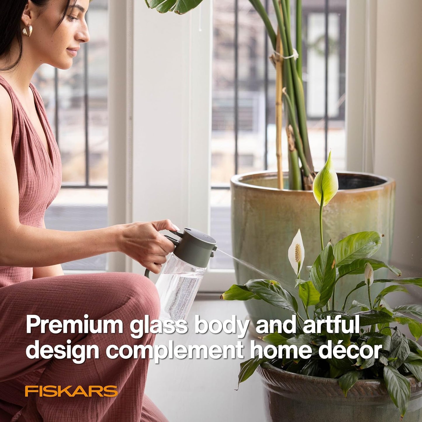 Indoor Watering Can, Long Reach Spout for Precision Hydration on House Plants, Flowers & Garden, Anti-Drip Nozzle with Translucent Volume Markings, Ergonomic Recycled Plastic Body, 40 oz