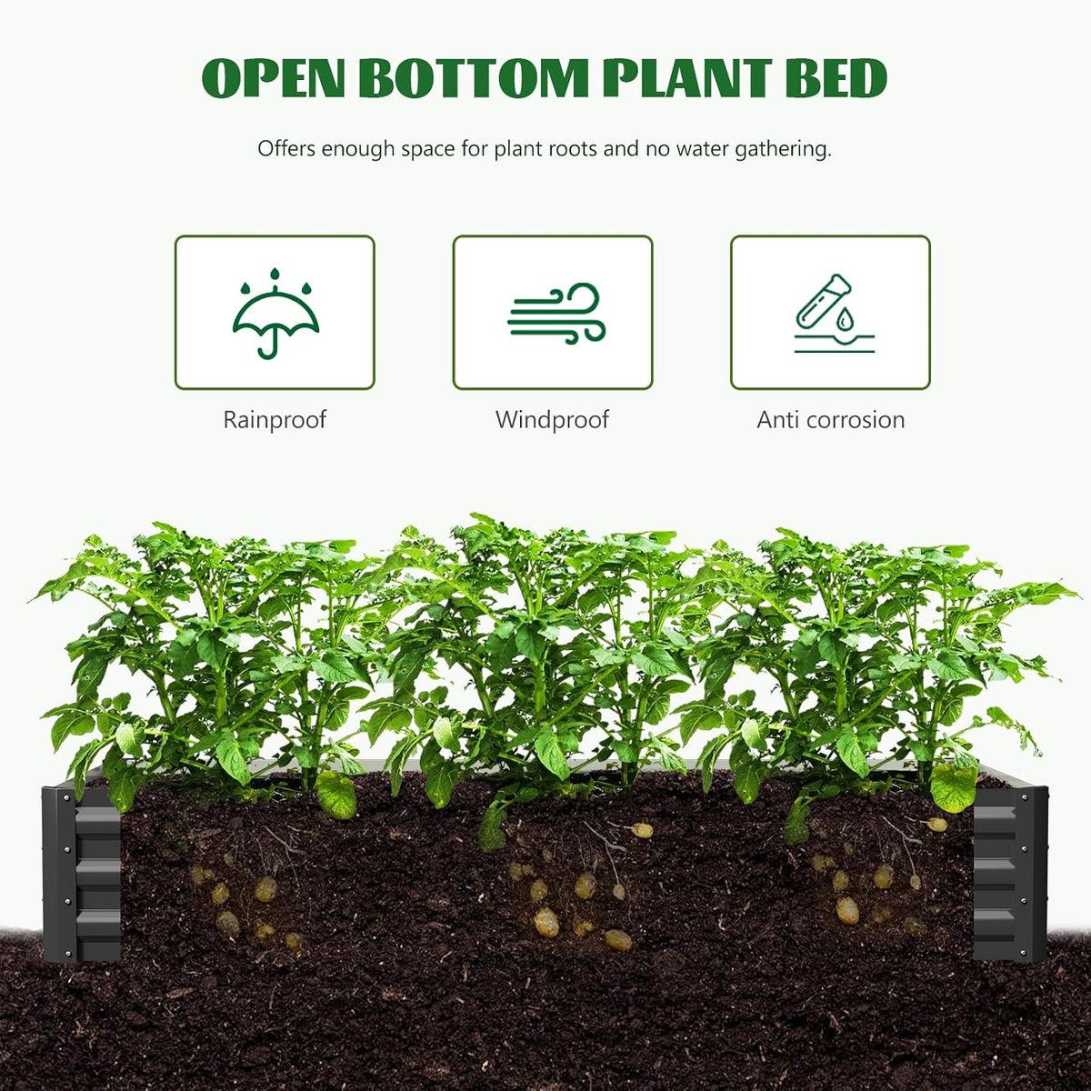 3 in 1 Galvanized Raised Garden Bed with 87" H Arch Trellis