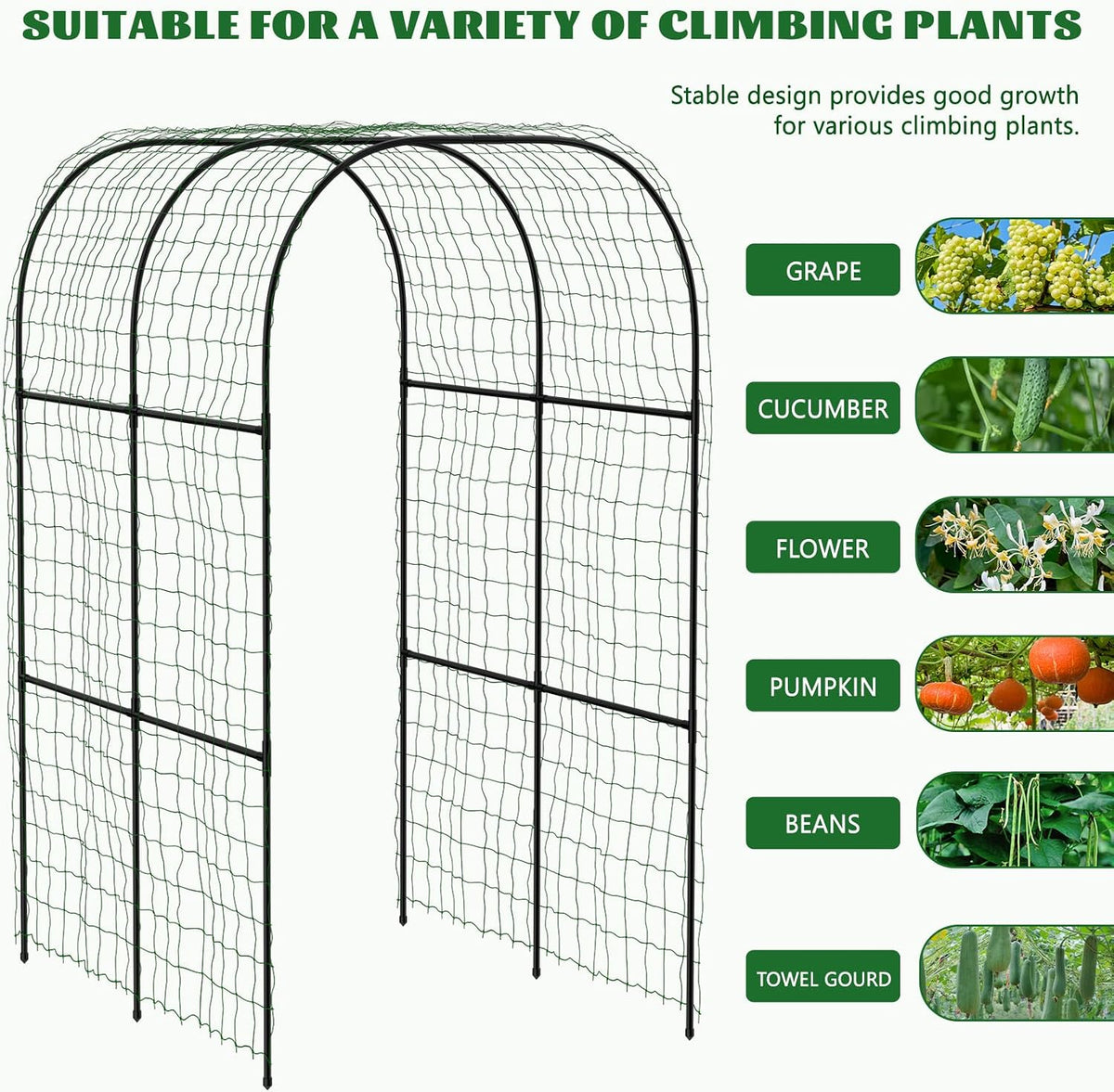 3 in 1 Galvanized Raised Garden Bed with 87" H Arch Trellis
