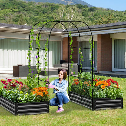 3 in 1 Galvanized Raised Garden Bed with 87" H Arch Trellis