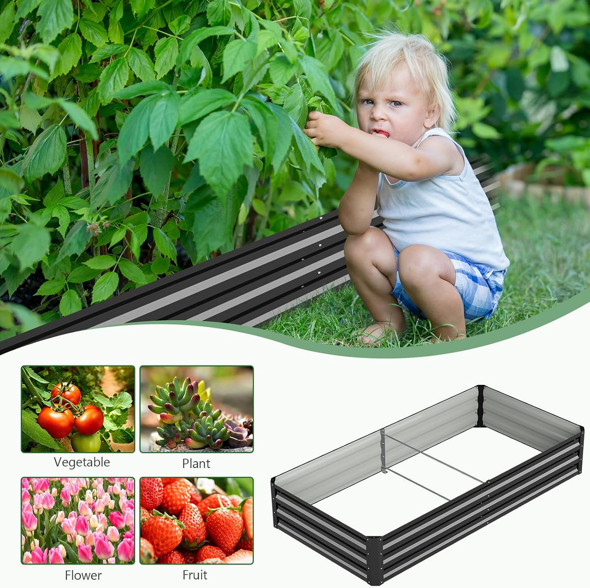 3 in 1 Galvanized Raised Garden Bed with 87" H Arch Trellis