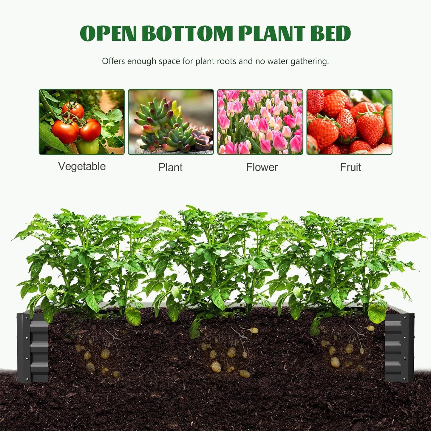 3 in 1 Galvanized Raised Garden Bed with 87" H Arch Trellis