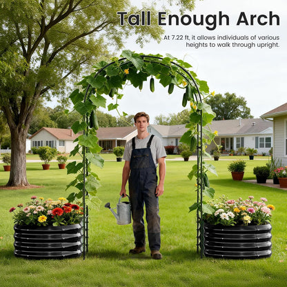3 in 1 Galvanized Raised Garden Bed with 87" H Arch Trellis