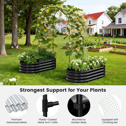 3 in 1 Galvanized Raised Garden Bed with 87" H Arch Trellis