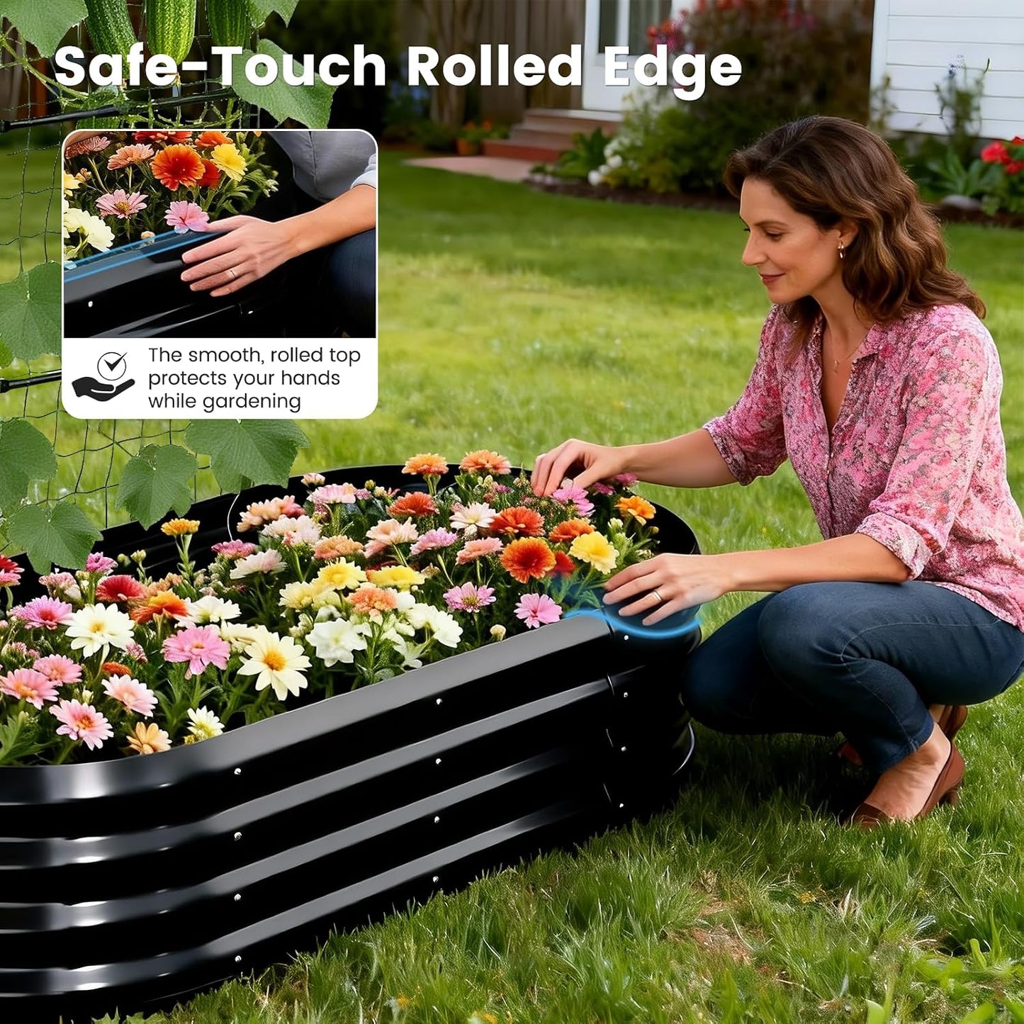 3 in 1 Galvanized Raised Garden Bed with 87" H Arch Trellis