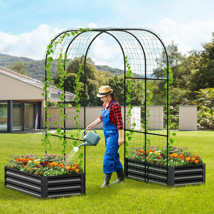 3 in 1 Galvanized Raised Garden Bed with 87" H Arch Trellis
