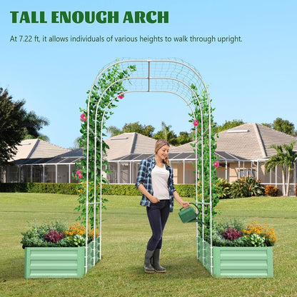 3 in 1 Galvanized Raised Garden Bed with 87" H Arch Trellis
