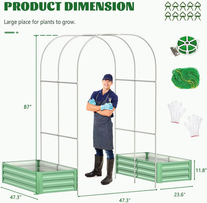 3 in 1 Galvanized Raised Garden Bed with 87" H Arch Trellis