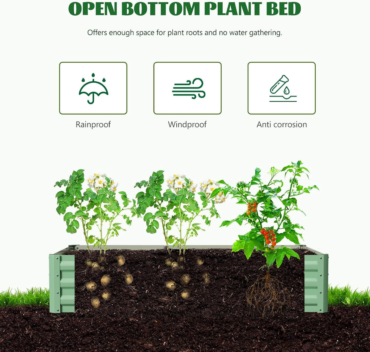 3 in 1 Galvanized Raised Garden Bed with 87" H Arch Trellis
