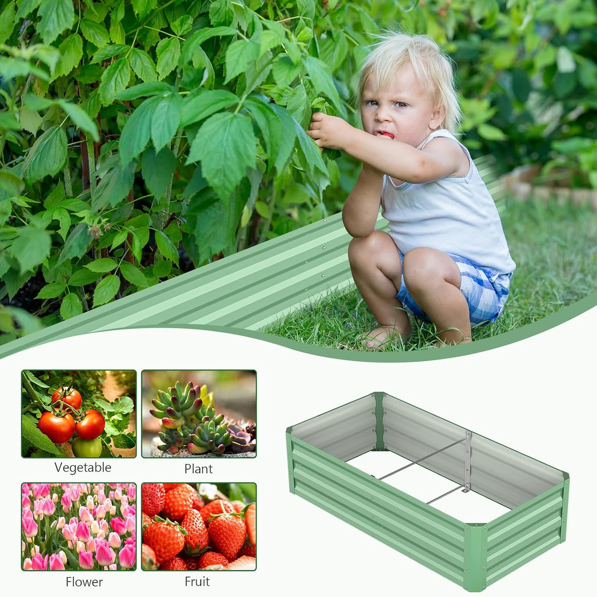 3 in 1 Galvanized Raised Garden Bed with 87" H Arch Trellis