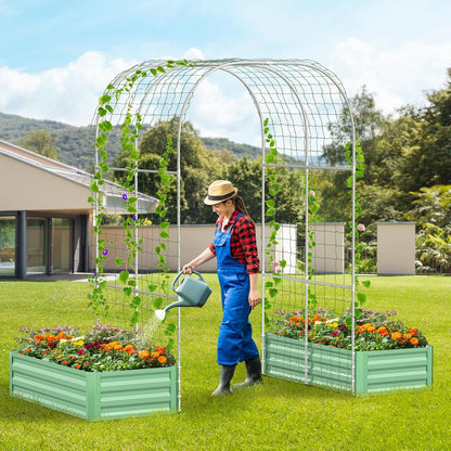3 in 1 Galvanized Raised Garden Bed with 87" H Arch Trellis