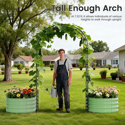 3 in 1 Galvanized Raised Garden Bed with 87" H Arch Trellis