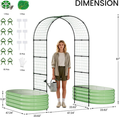 3 in 1 Galvanized Raised Garden Bed with 87" H Arch Trellis