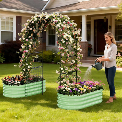 3 in 1 Galvanized Raised Garden Bed with 87" H Arch Trellis