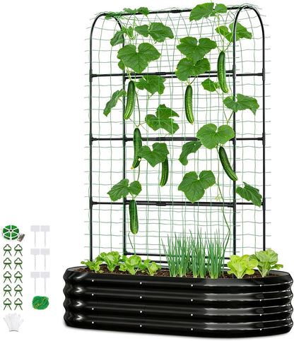 3 in 1 Galvanized Raised Garden Bed with 87" H Arch Trellis