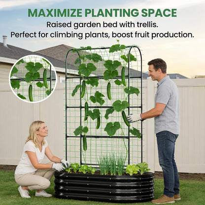 3 in 1 Galvanized Raised Garden Bed with 87" H Arch Trellis