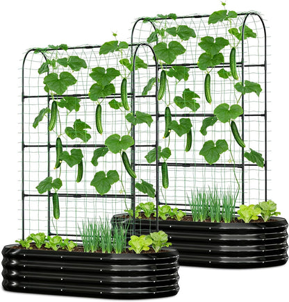 3 in 1 Galvanized Raised Garden Bed with 87" H Arch Trellis