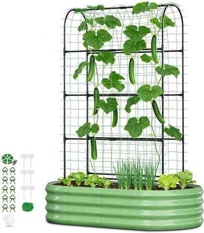 3 in 1 Galvanized Raised Garden Bed with 87" H Arch Trellis