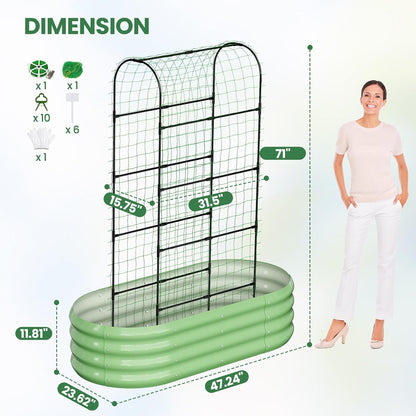 3 in 1 Galvanized Raised Garden Bed with 87" H Arch Trellis