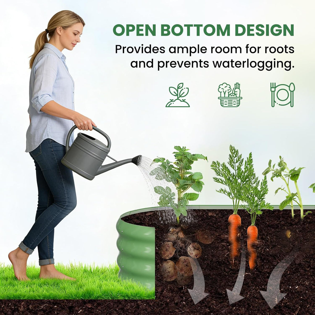 3 in 1 Galvanized Raised Garden Bed with 87" H Arch Trellis