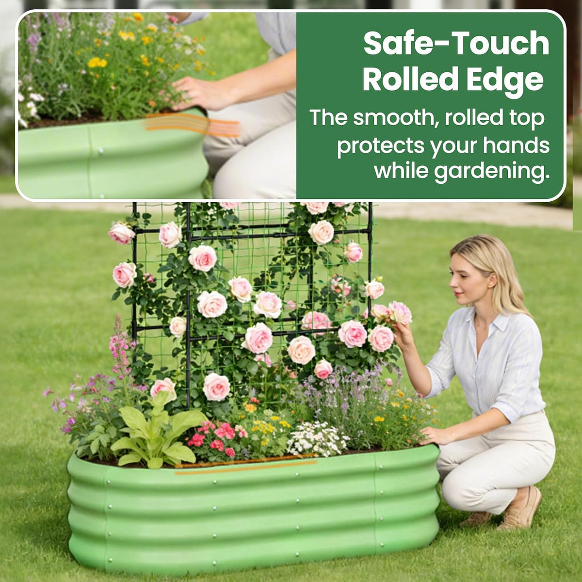 3 in 1 Galvanized Raised Garden Bed with 87" H Arch Trellis