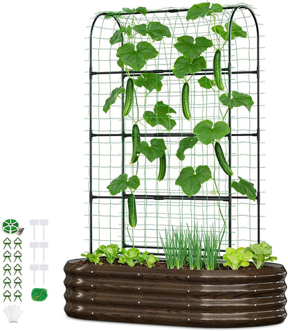 3 in 1 Galvanized Raised Garden Bed with 87" H Arch Trellis