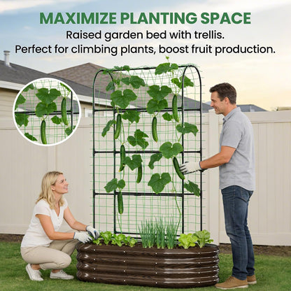 3 in 1 Galvanized Raised Garden Bed with 87" H Arch Trellis