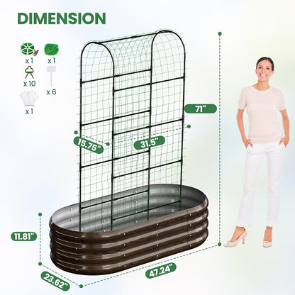 3 in 1 Galvanized Raised Garden Bed with 87" H Arch Trellis