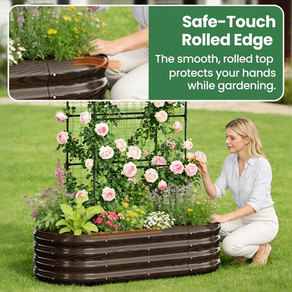 3 in 1 Galvanized Raised Garden Bed with 87" H Arch Trellis