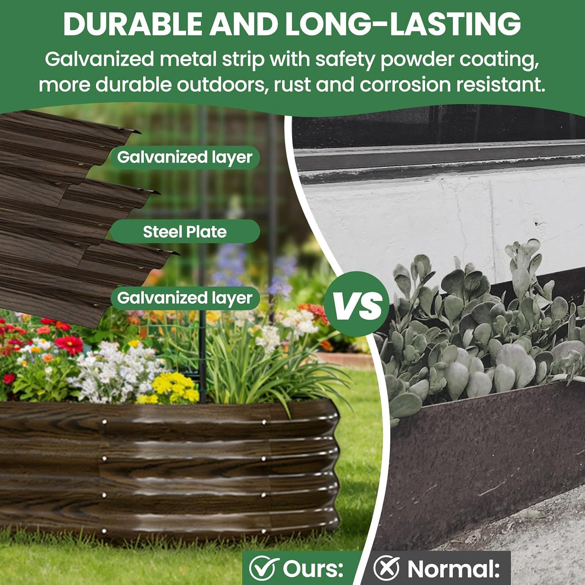 3 in 1 Galvanized Raised Garden Bed with 87" H Arch Trellis