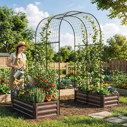 3 in 1 Galvanized Raised Garden Bed with 87" H Arch Trellis