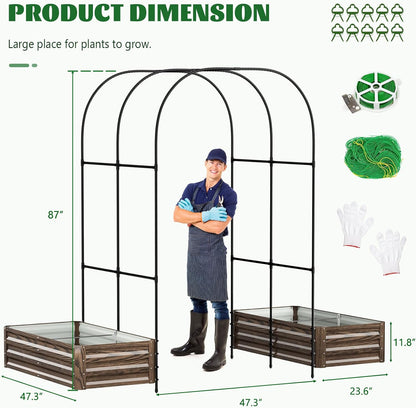 3 in 1 Galvanized Raised Garden Bed with 87" H Arch Trellis