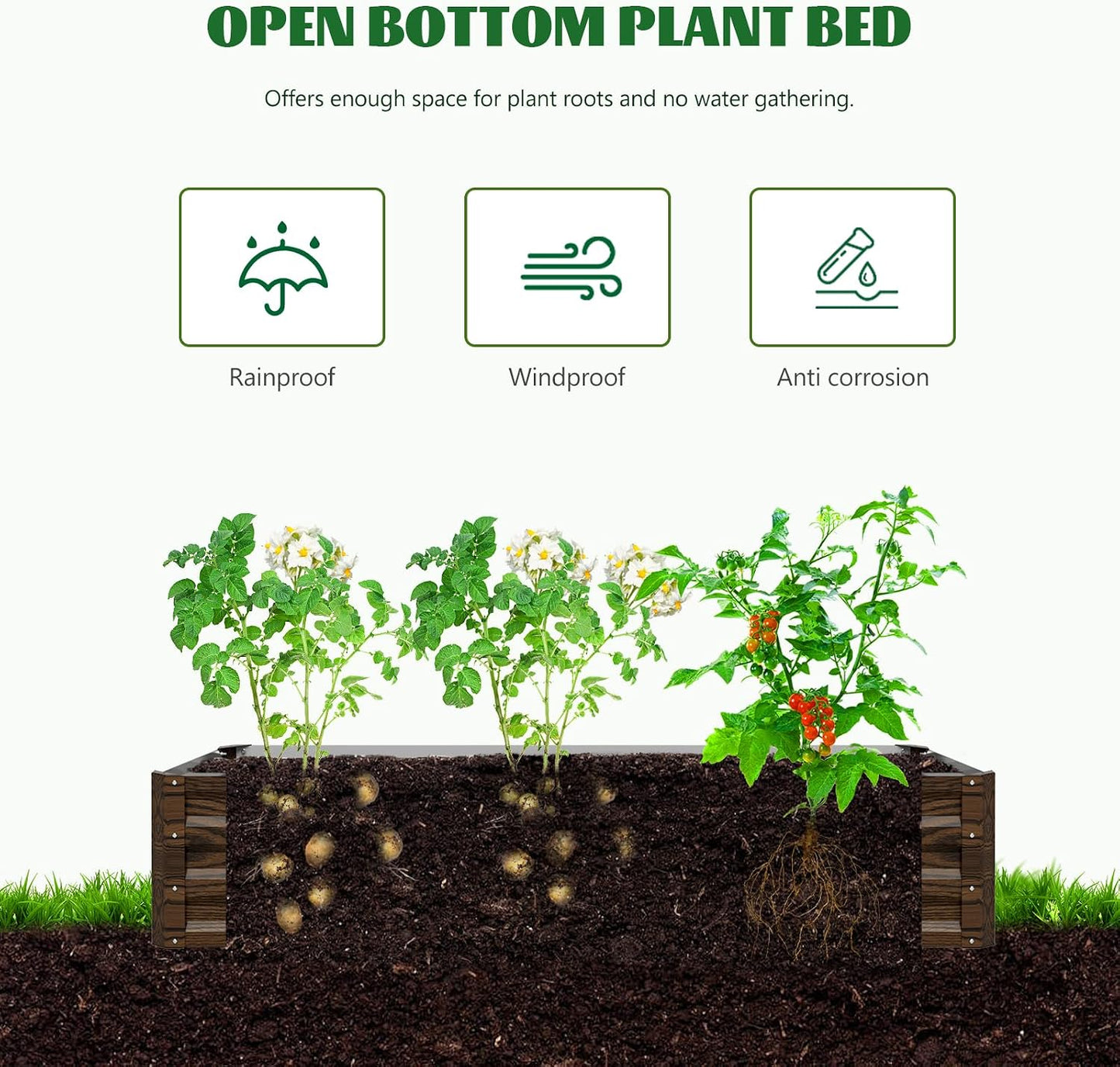 3 in 1 Galvanized Raised Garden Bed with 87" H Arch Trellis