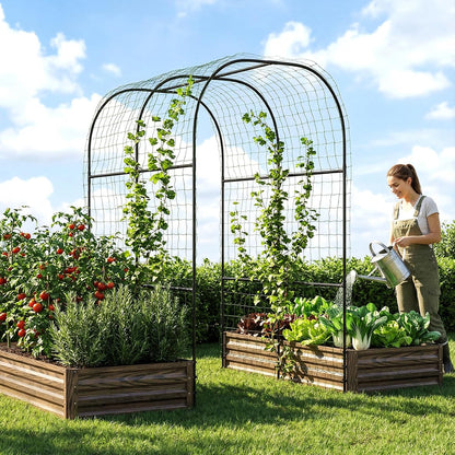 3 in 1 Galvanized Raised Garden Bed with 87" H Arch Trellis