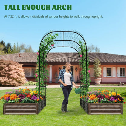 3 in 1 Galvanized Raised Garden Bed with 87" H Arch Trellis