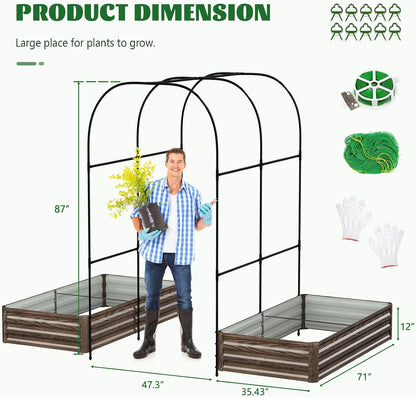 3 in 1 Galvanized Raised Garden Bed with 87" H Arch Trellis
