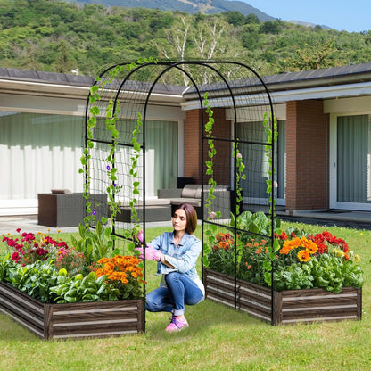 3 in 1 Galvanized Raised Garden Bed with 87" H Arch Trellis