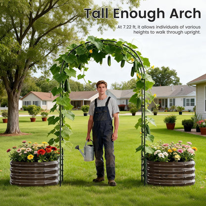 3 in 1 Galvanized Raised Garden Bed with 87" H Arch Trellis