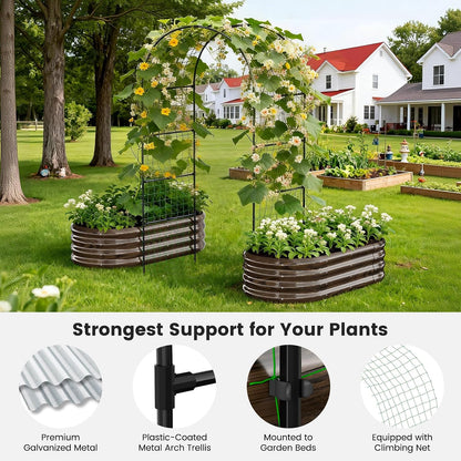 3 in 1 Galvanized Raised Garden Bed with 87" H Arch Trellis