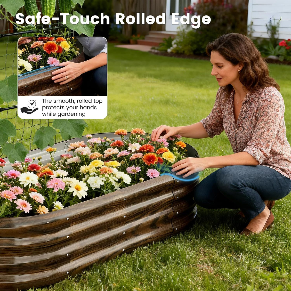 3 in 1 Galvanized Raised Garden Bed with 87" H Arch Trellis