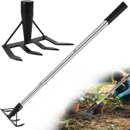 Small Garden Rake Hand Weed Remover Long Handle Tilling Soil Tool