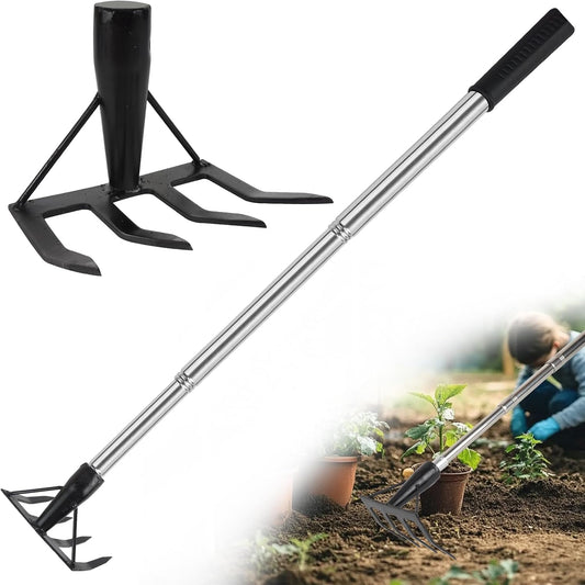 Small Garden Rake Hand Weed Remover Long Handle Tilling Soil Tool