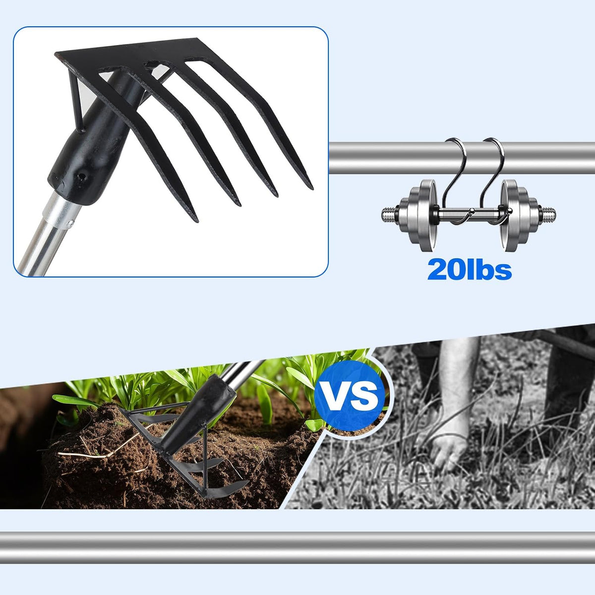 Small Garden Rake Hand Weed Remover Long Handle Tilling Soil Tool