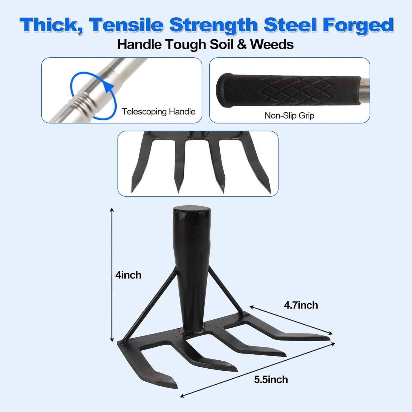Small Garden Rake Hand Weed Remover Long Handle Tilling Soil Tool