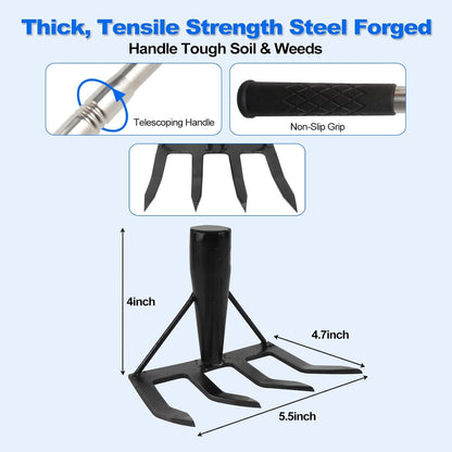 Small Garden Rake Hand Weed Remover Long Handle Tilling Soil Tool