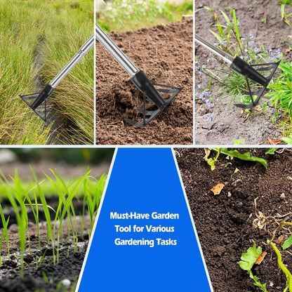Small Garden Rake Hand Weed Remover Long Handle Tilling Soil Tool